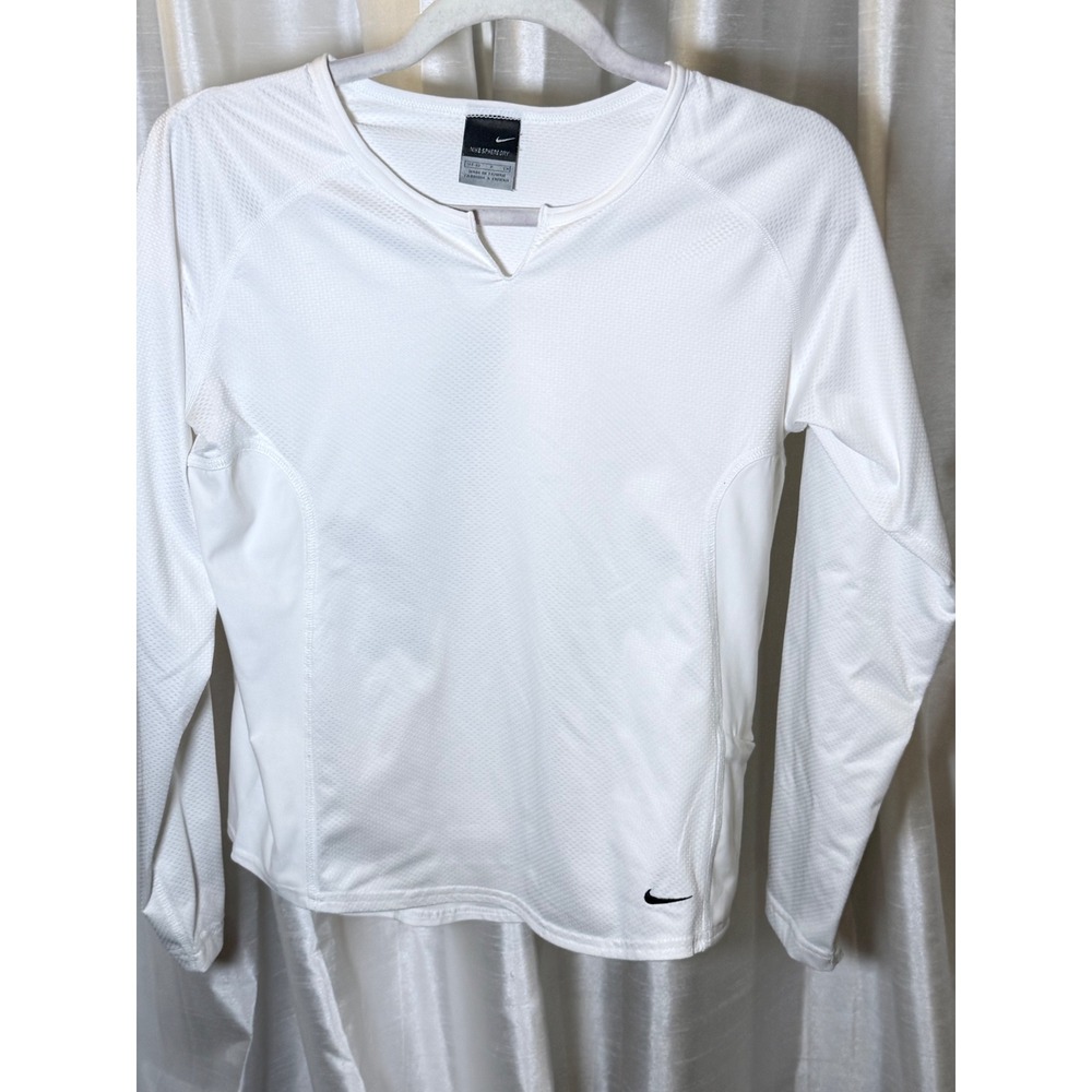 Nike Sphere Dry Running Top Women S White Long Sleeve Notched Neck Pocket
